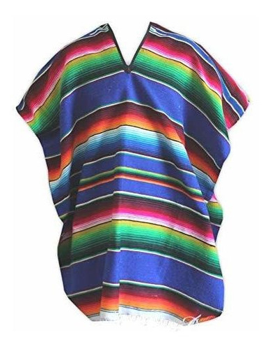 Del Mex (tm) Poncho Traje Adulto Pancho Serape Mexicano (azu