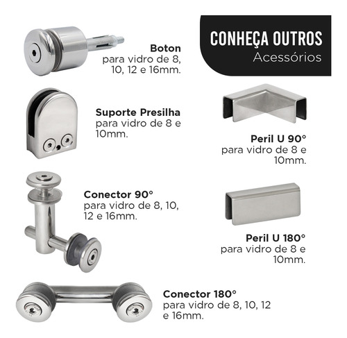 Kit 13 Suporte Corrimão 11/2 Inox + 12 Tampa Encaixe Interno