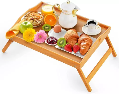 Mesa tipo bandeja de bambú con patas plegables Mesa de desayuno en