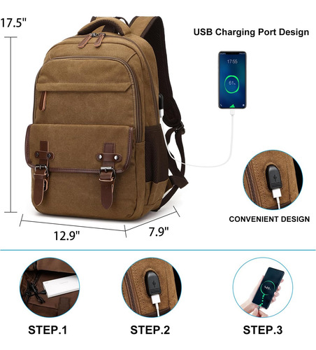 Mochila De Lona Lunlopik Com Porta De Carregamento Usb, Moch