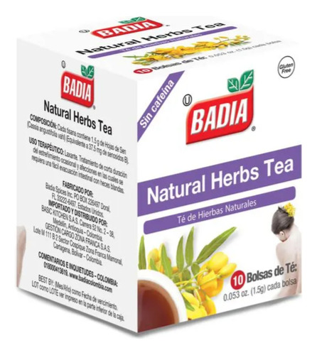 1 Caja De Té De Hierbas Naturales Badia (10 Bolsitas)