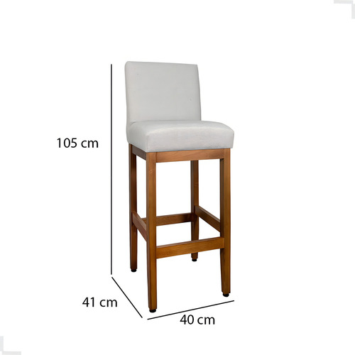 Kit 2 Banqueta Alta com Encosto Lessul Jade Cor Linho Cinza Assento 75cm com Acabamento Verniz Canela 105cm Total Cozinha Americana