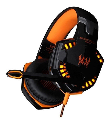 Imagen 3 de 5 de Audífonos gamer Kotion G2000 negro y naranja con luz LED