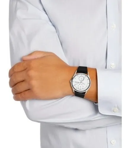 Reloj Skagen Hombre Cuero Negro Fecha 50mts Moderno Skw6382
