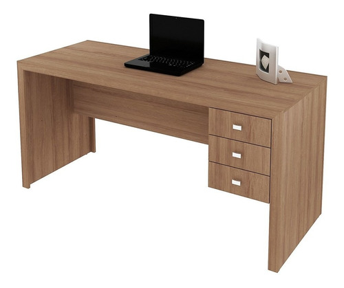 Mesa Com 03 Gavetas Para Home Office Me4113 Amendoa  Tecno 