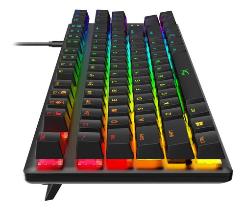 Teclado gamer HyperX Alloy Origins Core QWERTY Blue inglés US color negro con luz RGB