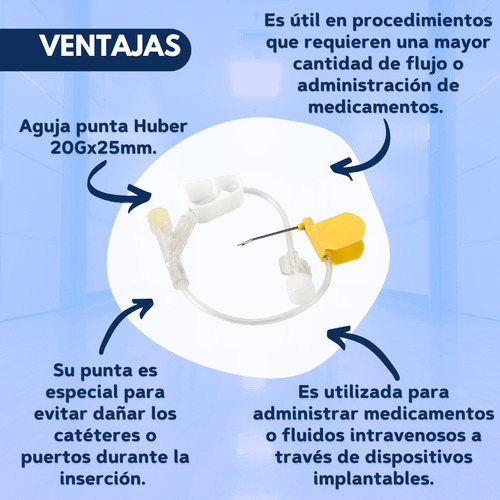 Aguja Huber Poly Port 20g X 25mm Pack X 5 Unidades