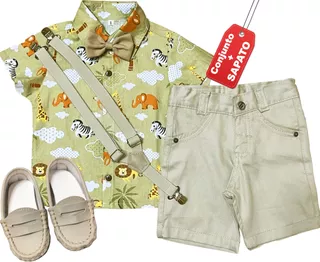 Conjunto Social Safari Arca De Noé Infantil Menino Bege Clar