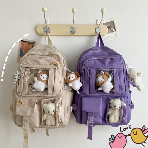 R Mochila Impermeable Kawaii Coreano 17 Pulgadas Mujer