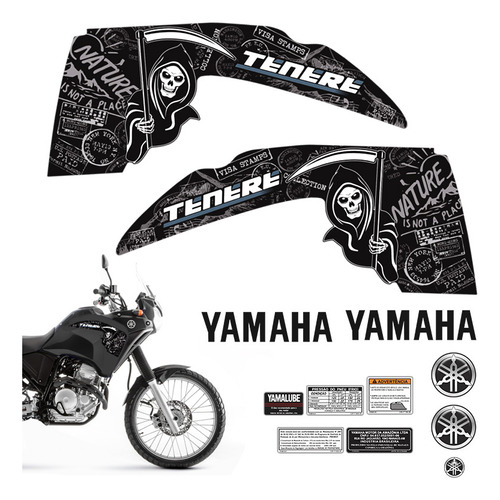 Kit Adesivos Tenere 250 2013 Moto Yamaha Emblemas Tanque