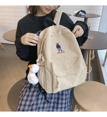 Mochila De Pana De Color Liso Dulce Casual Versátil Moda Color Blanco