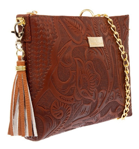 Imagen 2 de 3 de Bolso De Piel Con Grabado Tipo Cincelado Mariconera Bolsa