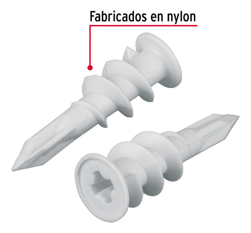 Taquete Plastico 1/2´ Autotaladrante Para Yeso 100pz 42008