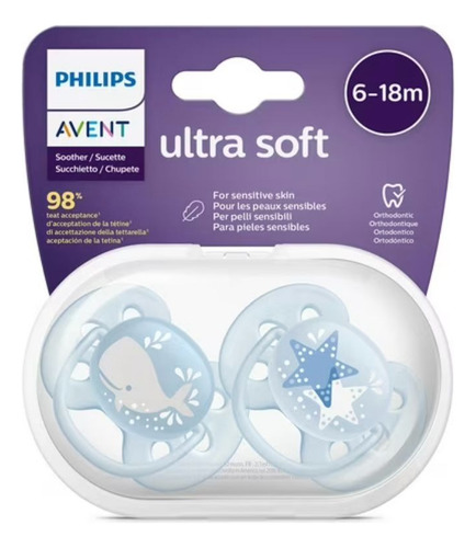 Chupones Philips Avent 6 - 18 Meses Azul Transparente 6-18 (Usado)