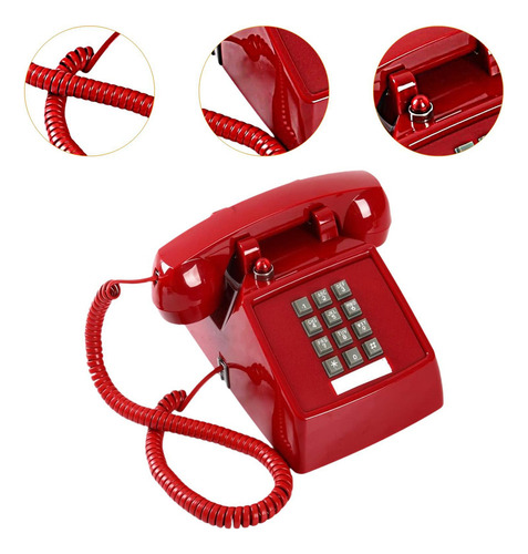 Teléfono Fijo De Escritorio Con Cable De Diseño Retro Rojo