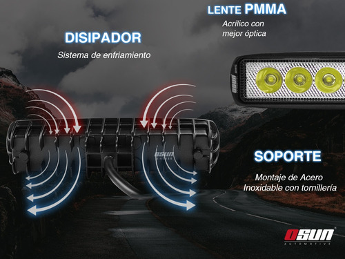 2 Faros Osun® De Led Diseño Tipo Barra 100% Metal Con 18w De Luz Concentrada Blanca+bases Universal 4x4/automotriz/motos