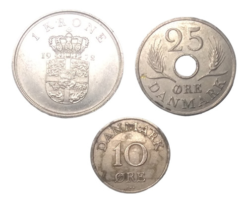  Monedas Dinamarca De 1 Corona A 10 Ore 3 Piezas Envío $60