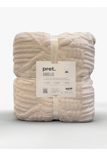 Frazada Invierno Amelie Doble Corderito Jacquard 1 1/2 Plaza 160x220 Cm Color Natural - Pret