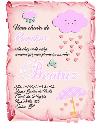 20 Convite Pergaminho Chuva De Bençãos Rosa E Azul