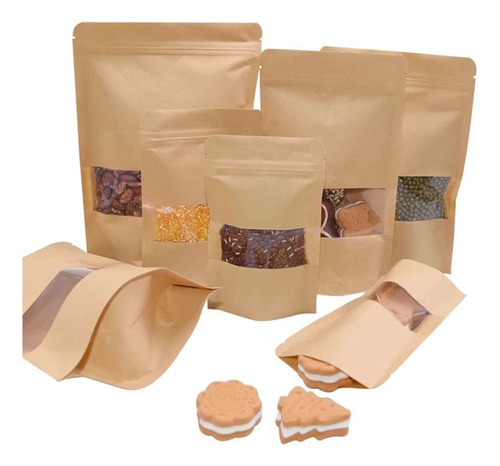 Saco Stand Up Pouch Kraft Com Visor 15x22+4 C/ 100 Unidades