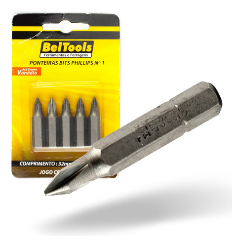 Kit 5 Ponta Bit Phillips Cv 32mm X 5/16 X N1 Beltools