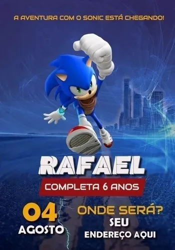 Sonic - Convite Personalizado 10x7