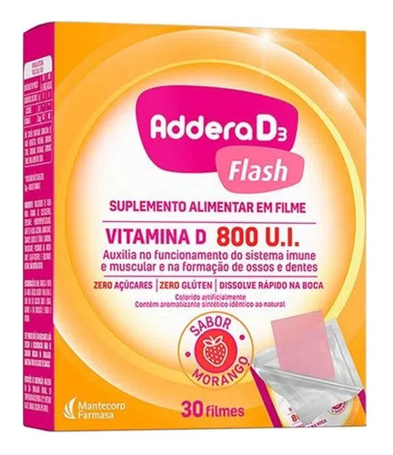 Addera D3 Flash 800ui Sabor Morango 30 Sachês