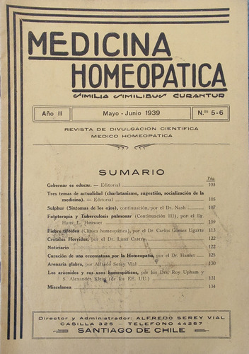 Antigua Revista Medicina Homeopática Año 2 N°5-6 1939(aa1066