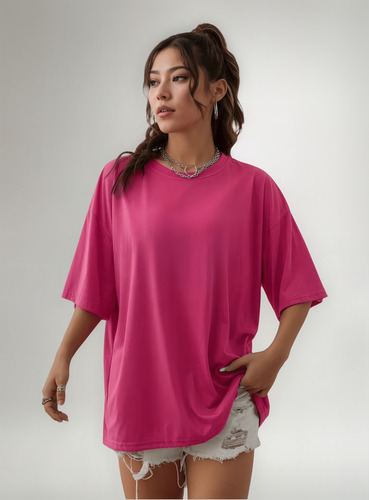 Playera Mujer Oversize Manga Corta Camiseta De Color Sólido