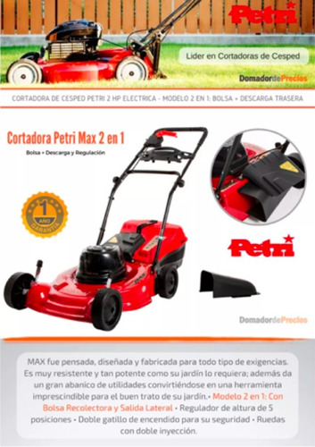 Imagen 2 de 7 de Combo Cortadora De Cesped Petri 2 Hp Regulador + Bordeadora