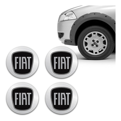 Kit Adesivo De Calota Emblema Fiat Black Piano Resinado 55mm