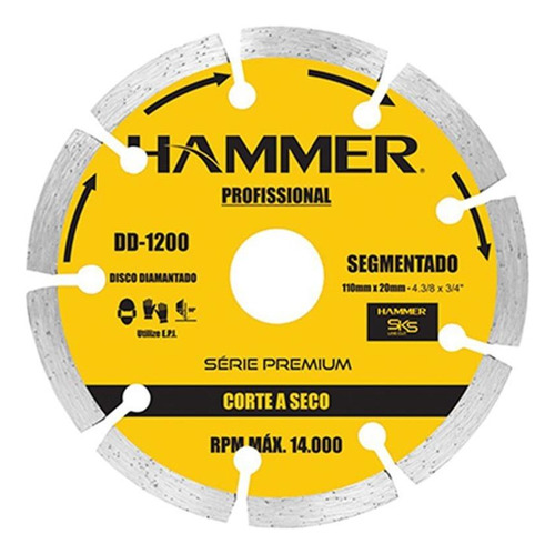 Disco Diamantado Hammer Segmentado 110mm Seco  Gydd1200