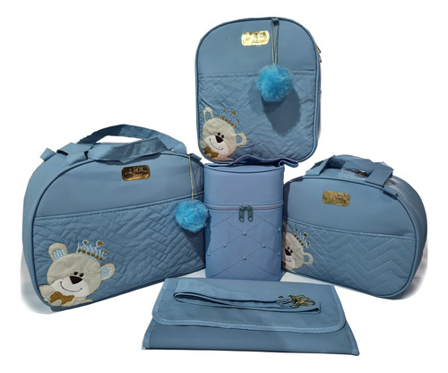 Bolsa Maternidade Bebê Kit 5 Peças Urso Azul Impermeável