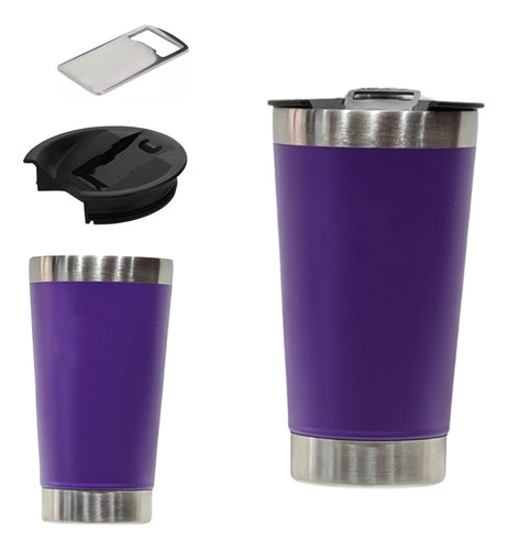 Copo Termico 473 Ml Aço Inox C/ Tampa E Abridor Para Cerveja Cor Roxo Liso