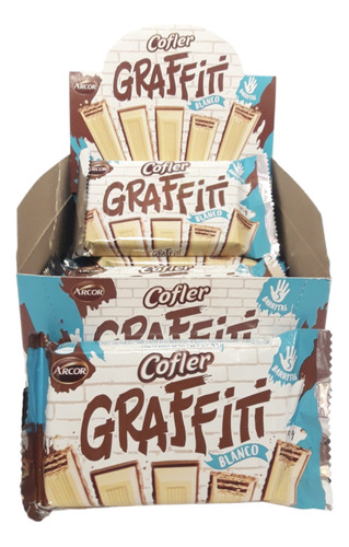 Caja Cofler Graffiti oblea bañada en chocolate blanco 12 unidades de 45g cada una