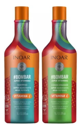  Kit Shampoo E Condicionador Inoar Bombar Vitamina C 1 Litro