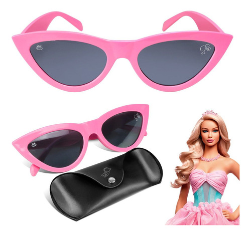Oculos Sol Rosa Barbie Infantil Protecao Uv + Case Pink