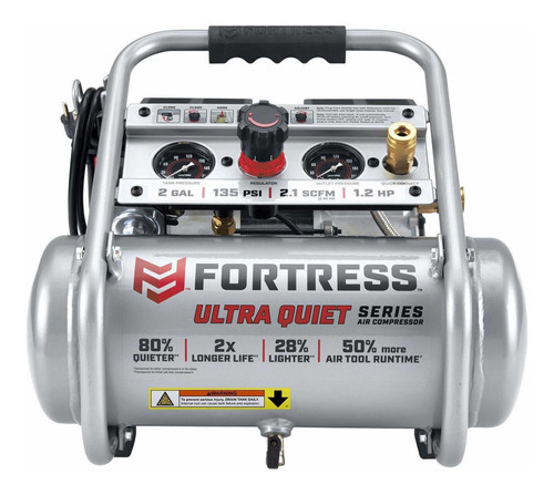 Compresor Ultra Silencioso Fortress 2 Galones 135 Psi 1.2 Hp