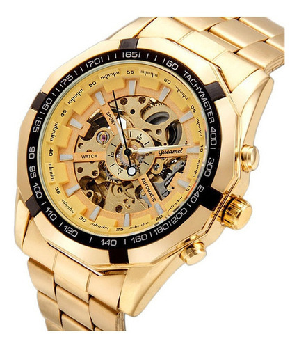 Reloj Mecánico Luminoso De Acero Inoxidable Gucamel Color Del Fondo Dore Gold