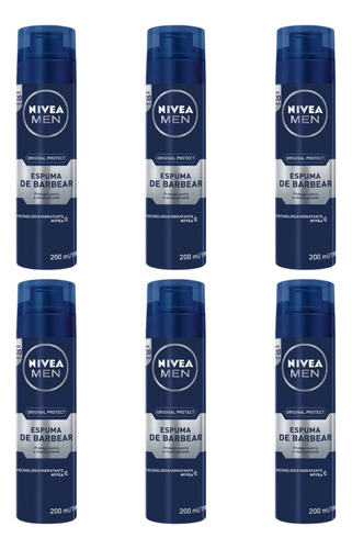 Espuma De Barbear Nivea 200ml Hidratante - Kit C/ 6un