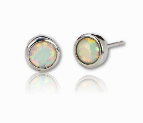 Aretes Solida Plata .925 Opalo Blanco Joyeria Fina