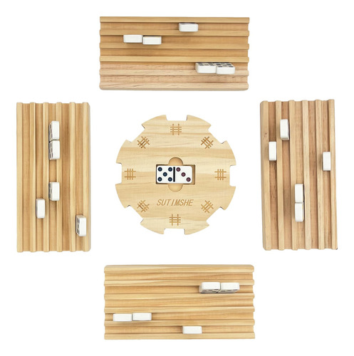 Sutimshe Juego De 4 Bandejas De Domino De Madera Con Cubo De