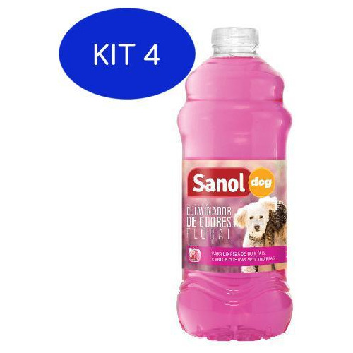 Kit 4 Eliminador De Odores Floral 2 Litros Sanol Dog