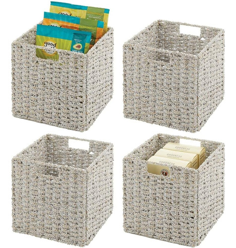 Mdesign Seagrass Woven Cube Basket Organizer With Handles - 