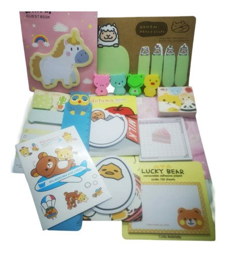 Pack 11 Pzas Papelería Kawaii Gudetama Rilakkuma Cactus Nota