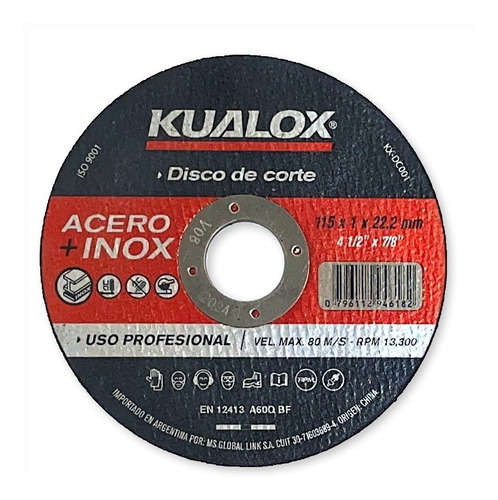 Disco De Corte Acero + Inox (2 En 1) 115 X 1,0 A 2.5 Xunidad Color Negro