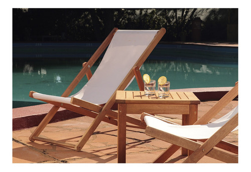 Reposera Ibera De Lona Blanco Madera Natural Exterior