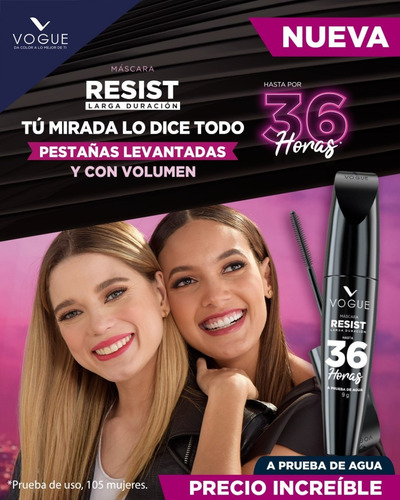 Imagen 3 de 8 de Mascara De Pestañas Vogue Resist 36hs A Prueba De Agua