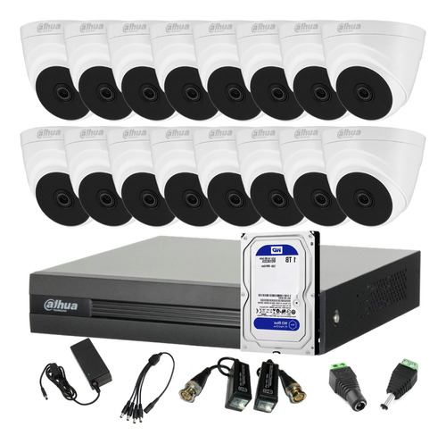 Kit Seguridad Dvr 16 Ch+ 16 Domos Full Hd Interior + Disco