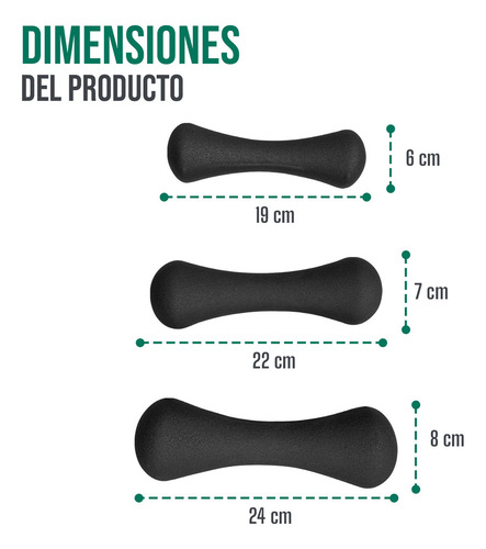 Set 3 Pares De Mancuernas De Neopreno 3,5,8lb Con Base Tayga Color Negro